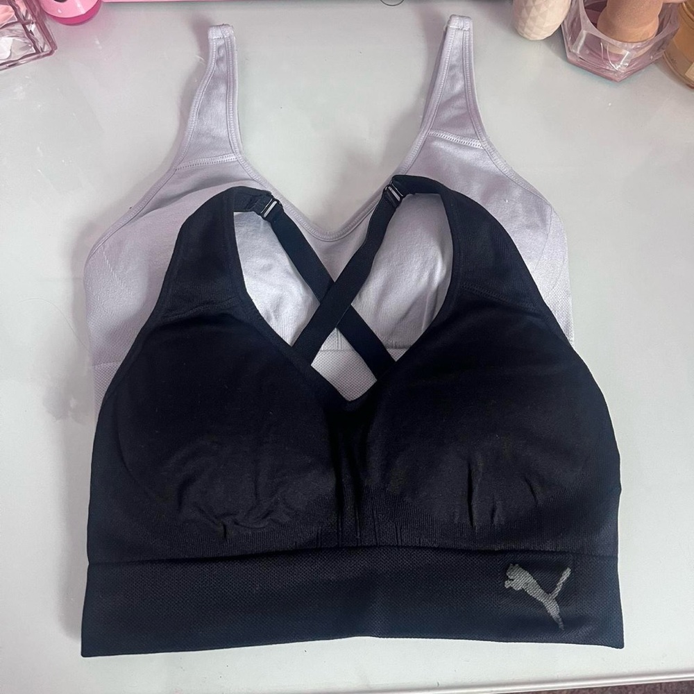 Puma Women's Black and White Cross-Back Sports Bras